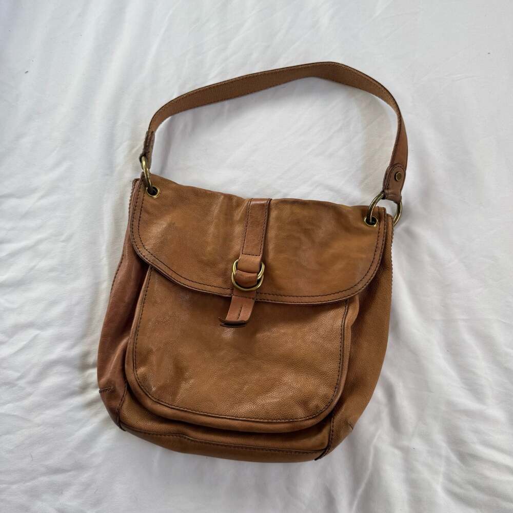 Fossil Long Live Vintage 1954 Brown Leather Flap Hobo Shoulder Bag